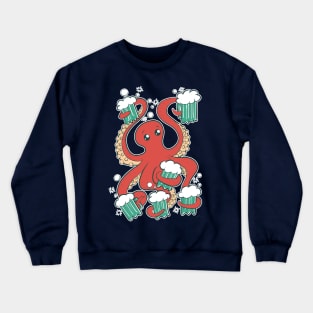 Happy Octopus Drinking Beers by IAMO Crewneck Sweatshirt